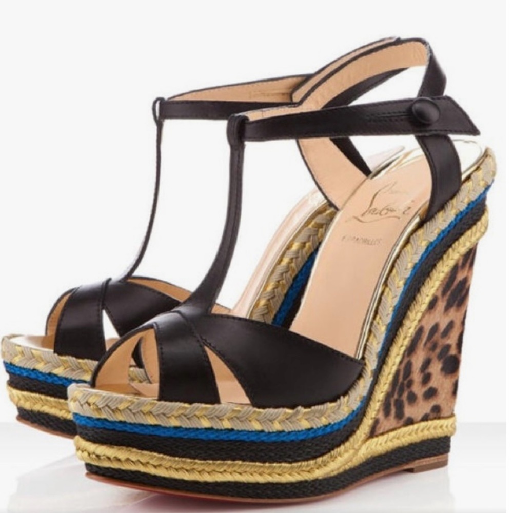 Christian Louboutin trotolita leopard wedge 38